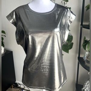 Rebecca Minkoff Metallic Silver Short Sleeve Top